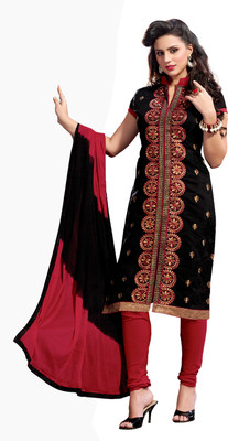 

Jiya Chanderi Self Design, Embroidered Salwar Suit Dupatta Material(Un-stitched), Black;red