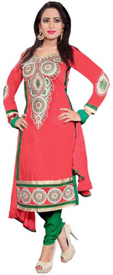 

Jiya Cotton Embroidered, Self Design Dress/Top Material(Un-stitched), Green;pink