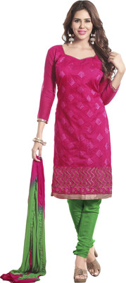 

Jiya Chanderi Self Design, Embroidered Salwar Suit Dupatta Material(Un-stitched), Green;pink