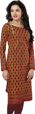 

Party Wear Dresses Cotton Printed Kurti Fabric(Un-stitched), Brown
