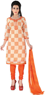 

Kanheyas Cotton Silk Blend Printed Salwar Suit Dupatta Material(Un-stitched), Beige orange