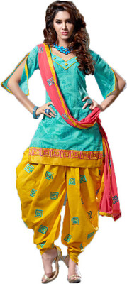 

Indian Wear Online Chanderi Embroidered Semi-stitched Salwar Suit Dupatta Material, Multicolor