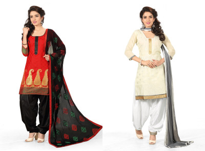 

BanoRani Chanderi Embroidered Salwar Suit Dupatta Material(Un-stitched), Red