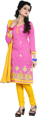 

Shree Vardhman Cotton Embroidered Salwar Suit Dupatta Material(Un-stitched), Peach puff