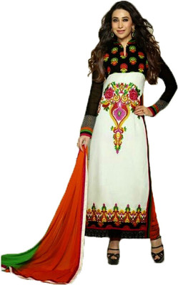 

Party Wear Dresses Georgette Embroidered Semi-stitched Salwar Suit Dupatta Material, White