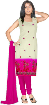 

Indian Wear Online Cotton Embroidered Salwar Suit Dupatta Material(Un-stitched), Beige