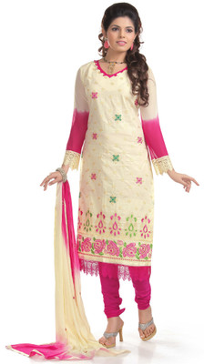 

Khushali Cotton Self Design, Embroidered Salwar Suit Dupatta Material(Un-stitched), Beige;pink
