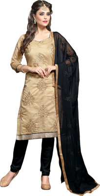 

Khushali Chanderi Self Design, Embroidered Salwar Suit Dupatta Material(Un-stitched), Beige