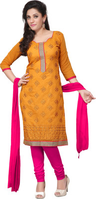 

Khushali Chanderi Self Design, Embroidered Salwar Suit Dupatta Material(Un-stitched), Orange;pink