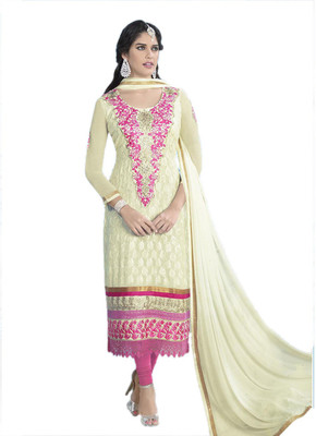 

Indian Wear Online Georgette Embroidered Semi-stitched Salwar Suit Dupatta Material, White