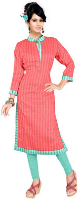 

Trendz Apparels Silk Striped Kurti Fabric(Un-stitched), Pink