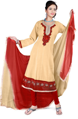 

Shree Vardhman Cotton Embroidered Salwar Suit Dupatta Material(Un-stitched), Beige