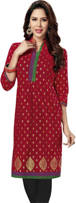 

Party Wear Dresses Cotton Printed Kurti Fabric(Un-stitched), Maroon
