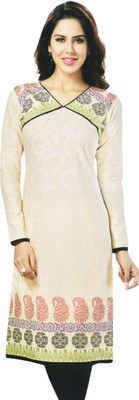 

Selection Indigo Cotton Printed Kurti Fabric(Un-stitched), Cool biege