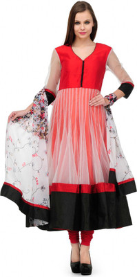 

Vandv Shop Net Self Design Semi-stitched Salwar Suit Dupatta Material, Red