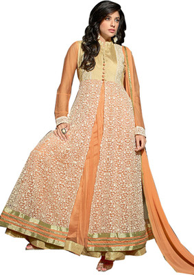 

V And V Shop Net Embroidered Semi-stitched Salwar Suit Dupatta Material, Orange