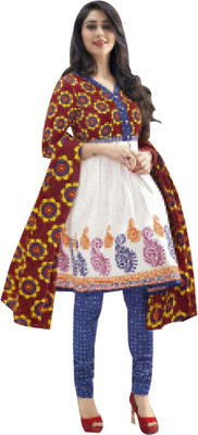 

Party Wear Dresses Cotton Printed Salwar Suit Dupatta Material(Un-stitched), White