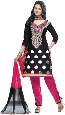 

Pshopee Cotton Embroidered Salwar Suit Dupatta Material(Un-stitched), Black