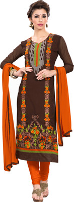 

Khushali Georgette Self Design, Embroidered Salwar Suit Dupatta Material(Un-stitched), Brown;orange
