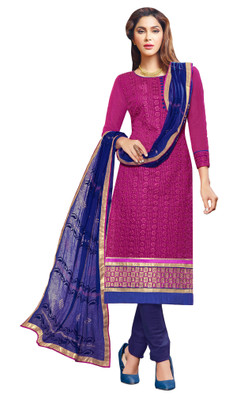 

Khushali Chanderi Self Design, Embroidered Salwar Suit Dupatta Material(Un-stitched), Blue;pink