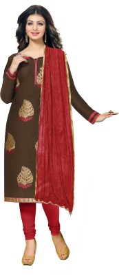 

Khushali Chanderi Self Design, Embroidered Salwar Suit Dupatta Material(Un-stitched), Brown;red