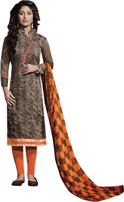 

Jiya Chanderi Self Design, Embroidered Salwar Suit Dupatta Material(Un-stitched), Brown;orange