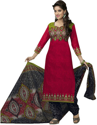 

Party Wear Dresses Cotton Printed Salwar Suit Dupatta Material(Un-stitched), Red