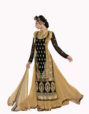 

Jiya Georgette Self Design, Embroidered, Embellished Semi-stitched Lehenga Choli Material, Beige;black