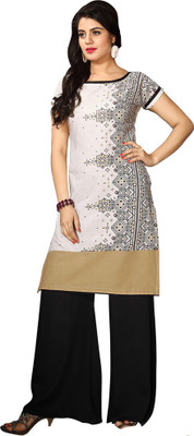 Shelina Cotton Printed Kurti Fabric(Un-stitched), Beige