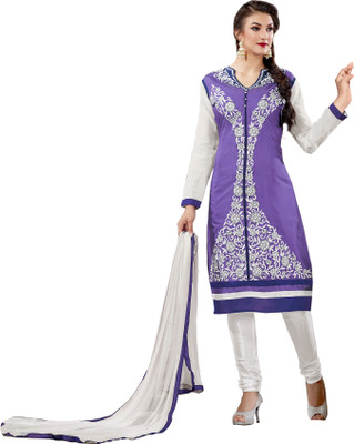

Khushali Chanderi Self Design, Embroidered Salwar Suit Dupatta Material(Un-stitched), Purple;white