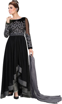 

Jiya Velvet Self Design, Embroidered, Embellished Salwar Suit Dupatta Material(Un-stitched), Black;grey