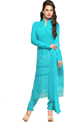 

V And V Shop Chiffon Embroidered Salwar Suit Dupatta Material(Un-stitched), Sky blue