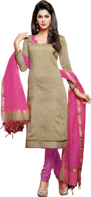 

Khushali Chanderi Self Design Salwar Suit Dupatta Material(Un-stitched), Beige;pink