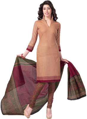 

Party Wear Dresses Cotton Printed Salwar Suit Dupatta Material(Un-stitched), Gold