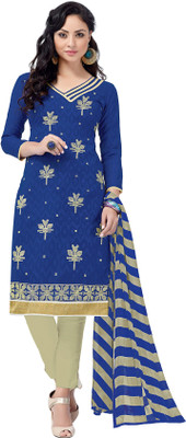 

Jiya Jacquard Self Design, Embroidered Salwar Suit Dupatta Material(Un-stitched), Beige;blue