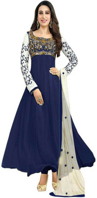 

Javuli Georgette Embroidered Semi-stitched Salwar Suit Dupatta Material, Blue