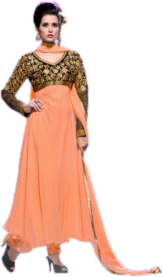 

Party Wear Dresses Georgette Embroidered Semi-stitched Salwar Suit Dupatta Material, Orange