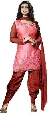 

Party Wear Dresses Cotton Embroidered Semi-stitched Salwar Suit Dupatta Material, Orange