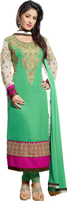 

Indian Wear Online Georgette Self Design Semi-stitched Salwar Suit Dupatta Material, Green;pink