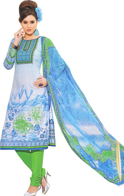 

Charu Boutique Cotton Silk Blend Printed Salwar Suit Dupatta Material(Un-stitched), Blue and white