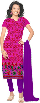 

Indian Wear Online Cotton Embroidered Salwar Suit Dupatta Material(Un-stitched), Pink