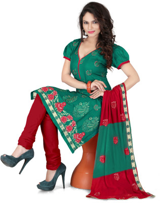 

Lunawat Synthetics Cotton Embroidered Salwar Suit Dupatta Material(Un-stitched), Green
