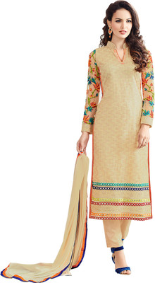 

Khushali Net Self Design, Embroidered Salwar Suit Dupatta Material(Un-stitched), Beige