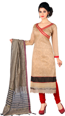 

Trendz Apparels Chanderi Embroidered Salwar Suit Dupatta Material(Un-stitched), Beige