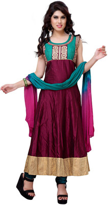 

JT International Silk Embroidered Salwar Suit Dupatta Material(Un-stitched), Green;maroon