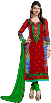 

Jiya Georgette Self Design, Embroidered Salwar Suit Dupatta Material(Un-stitched), Red