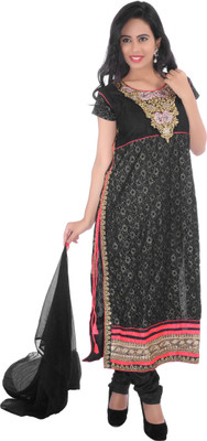 

JT International Net Embroidered Salwar Suit Dupatta Material(Un-stitched), Black