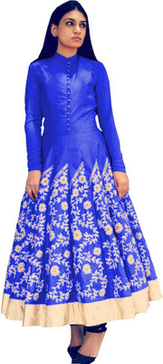 

Lotusdlady Silk Embroidered Semi-stitched Salwar Suit Dupatta Material, Blue