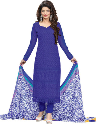 

Vandv Shop Chiffon Embroidered Salwar Suit Dupatta Material(Un-stitched), Blue
