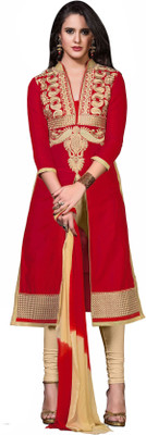 

Khushali Cotton Self Design, Embroidered Salwar Suit Dupatta Material(Un-stitched), Beige;red